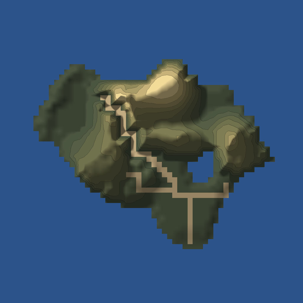 Relief map of Emerald Island from the game's terrain data, with 47 numbered structures, 6 containers and 0 treasure spawns.